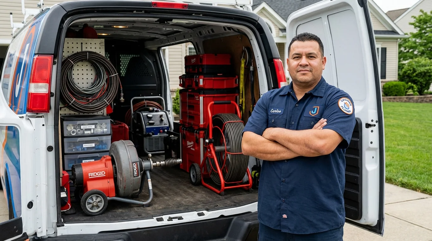 Professional drain cleaning equipment and Johns Plumbing LLC plumber in Wallingford