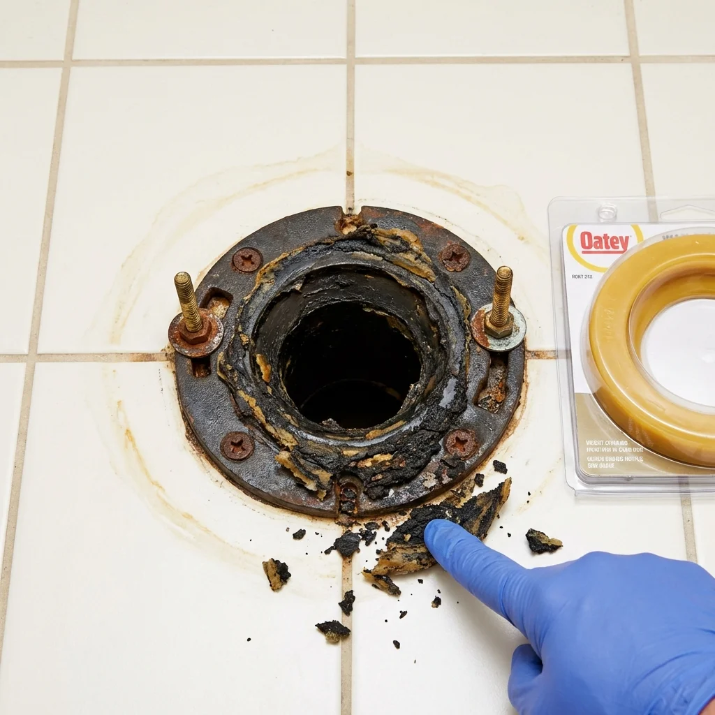 Failed wax ring showing water seepage at the base of a toilet in a Wallingford, CT home